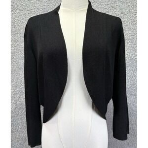 Eileen Fisher Women L Black Sheer Cropped Cardigan Sweater Open Front Minimalist